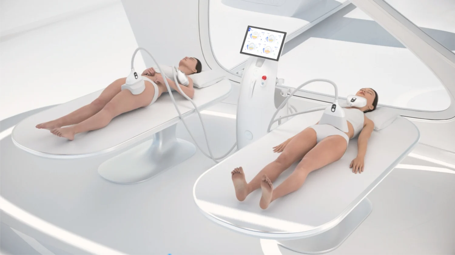 Illustration d’un traitement cryolipolyse multi-zone avec plusieurs applicateurs Silice 360